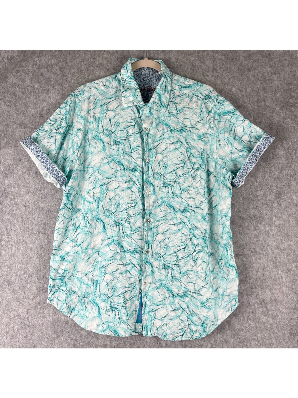 Robert Graham Linen Blend Shirt Mens XL Blue Flip Cuff Abstract Vibrant SS